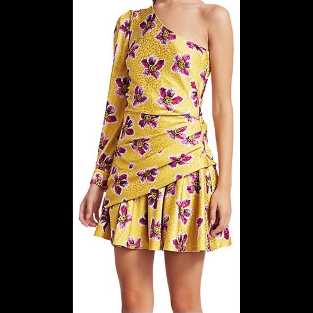 Borgo De Nor Yellow Purple Jacquard Satin One Shoulder Christina Dress 4 NTW